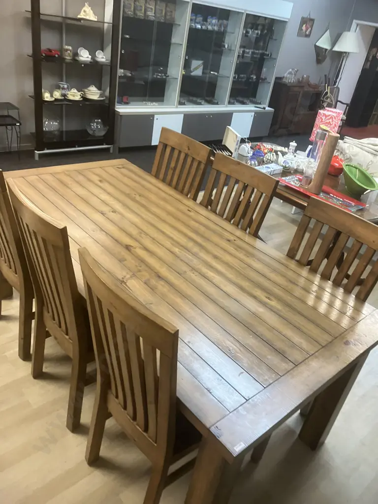 Industrial 7 Piece Dining Set With 2 Metre Table Ex Target Furniture Image 1++