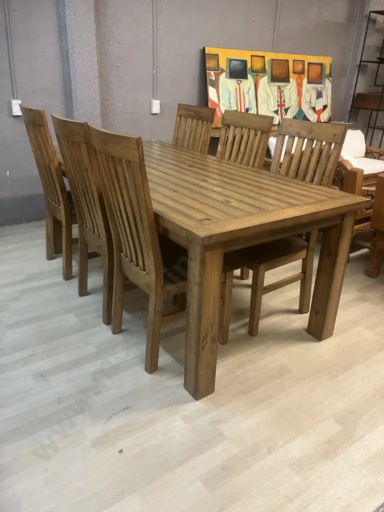 Industrial 7 Piece Dining Set With 2 Metre Table Ex Target Furniture Image 1++