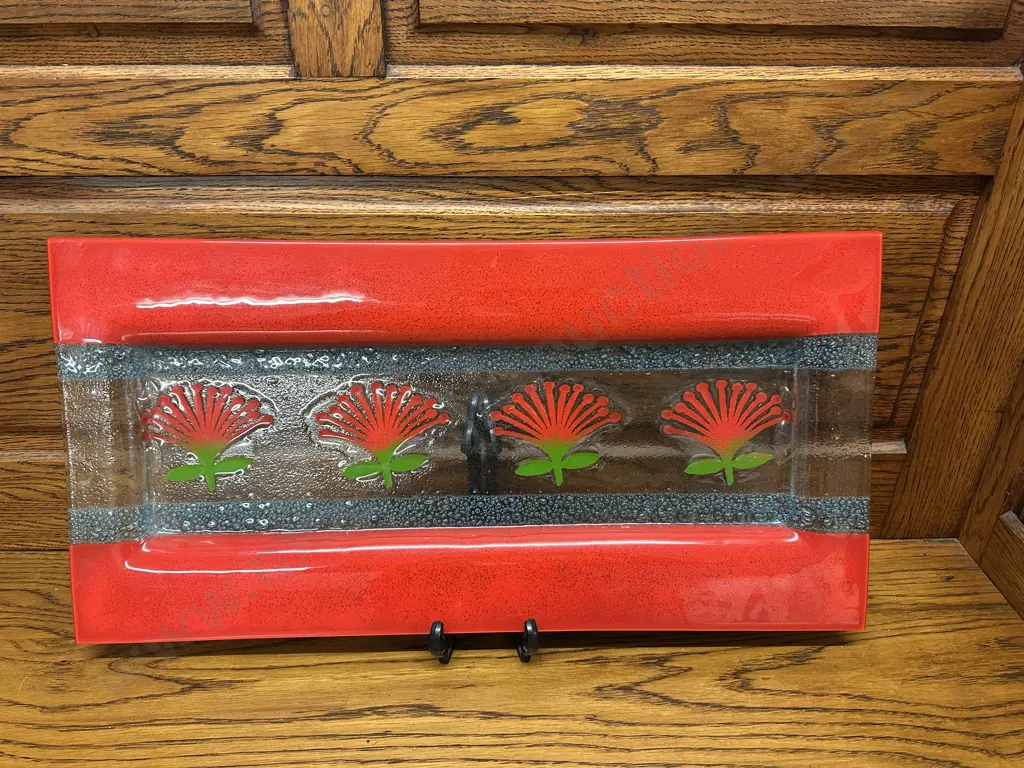 Glass Platter Nature Floral Detail H29,L59cm. Image 1++