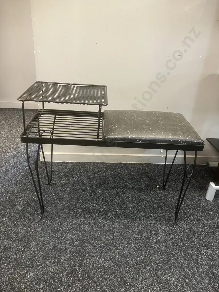 Vintage Mid-Century Retro Black Iron Telephone Table 'Gossip Bench' H57 W69 D31cm Image 1++