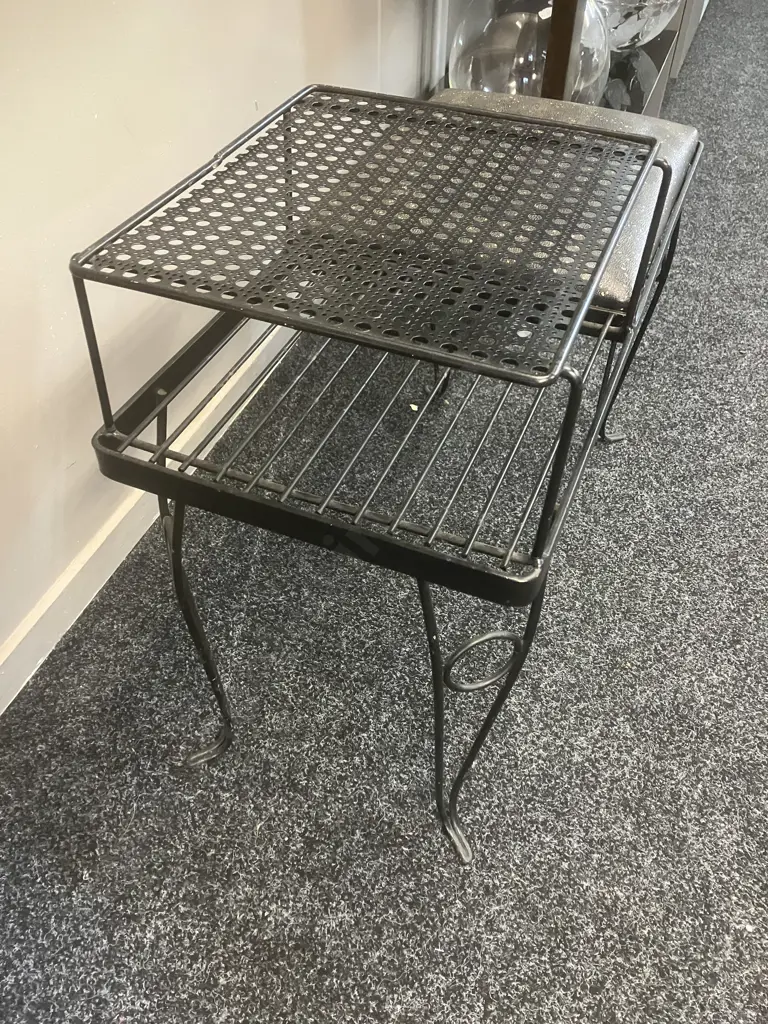 Vintage Mid-Century Retro Black Iron Telephone Table 'Gossip Bench' H57 W69 D31cm Image 1++