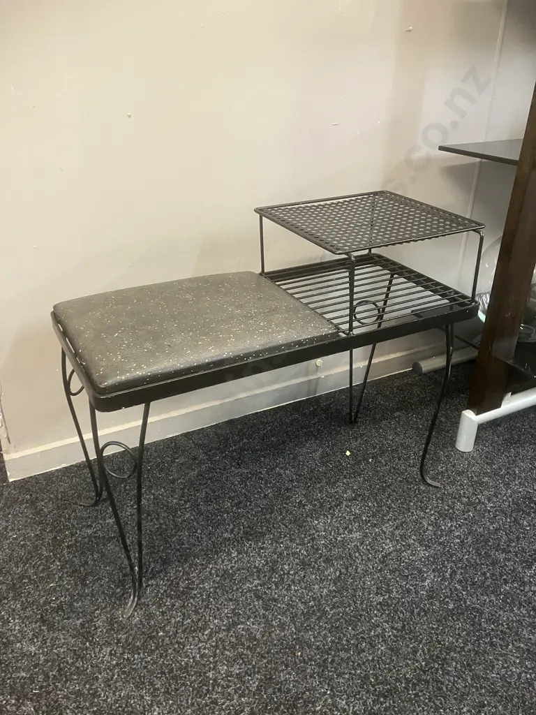 Vintage Mid-Century Retro Black Iron Telephone Table 'Gossip Bench' H57 W69 D31cm Image 1++
