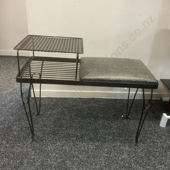 Vintage Mid-Century Retro Black Iron Telephone Table 'Gossip Bench' H57 W69 D31cm