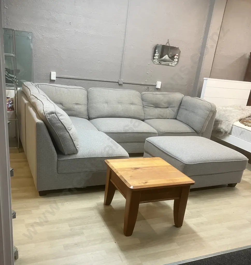 Ex Harvey Norman 5 Seater Corner Modular Sofa With Chaise / Ottoman, Grey. Image 1++