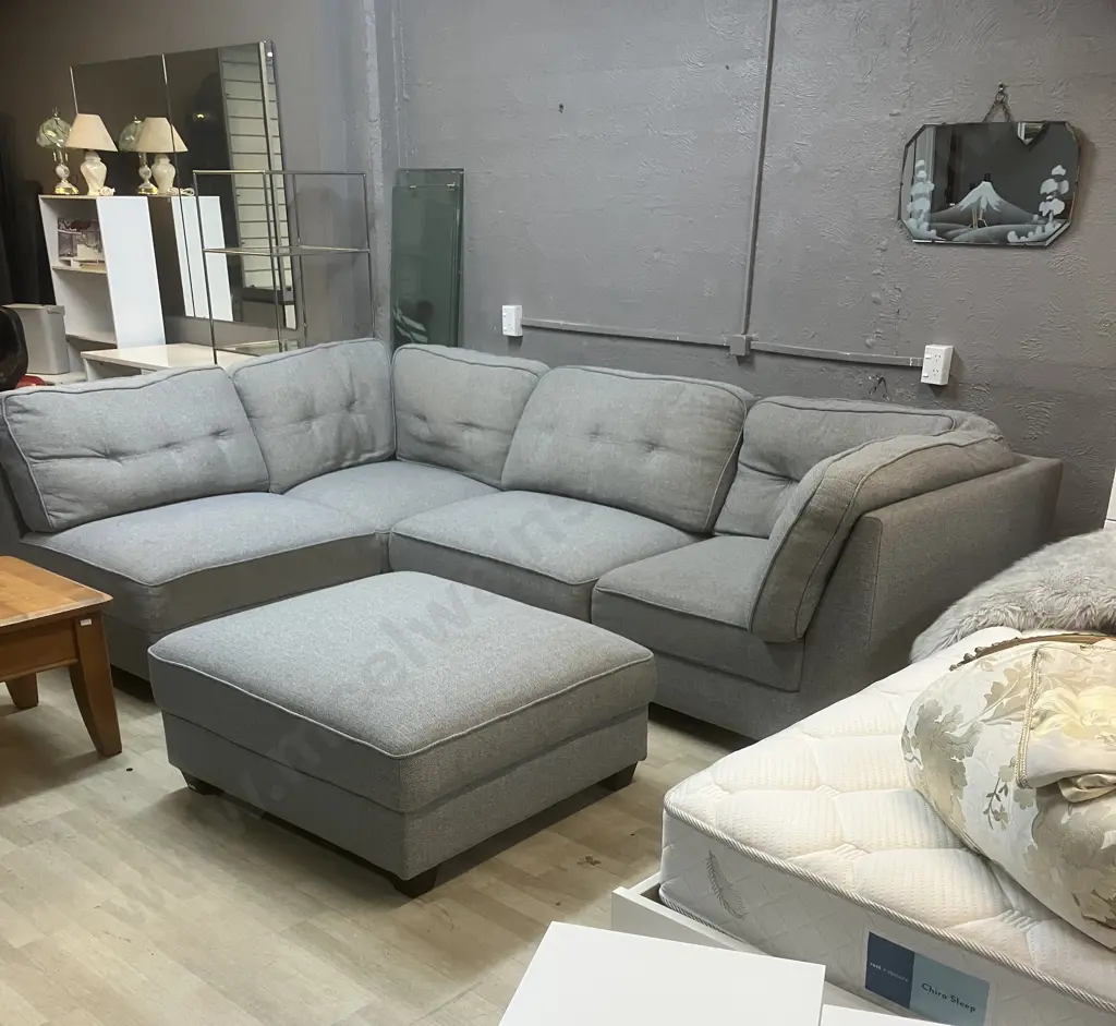 Ex Harvey Norman 5 Seater Corner Modular Sofa With Chaise / Ottoman, Grey. Image 1++