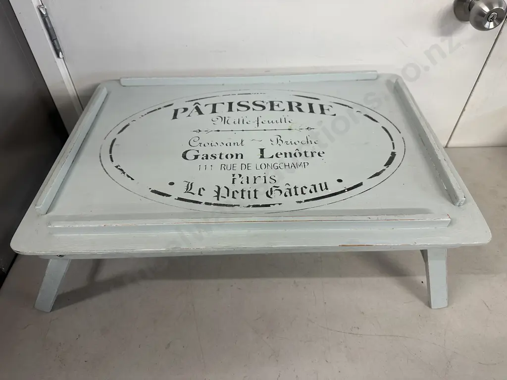 Wooden Folding Serving Tray 'Patisserie' Stencil H23,W63cm. Image 1++