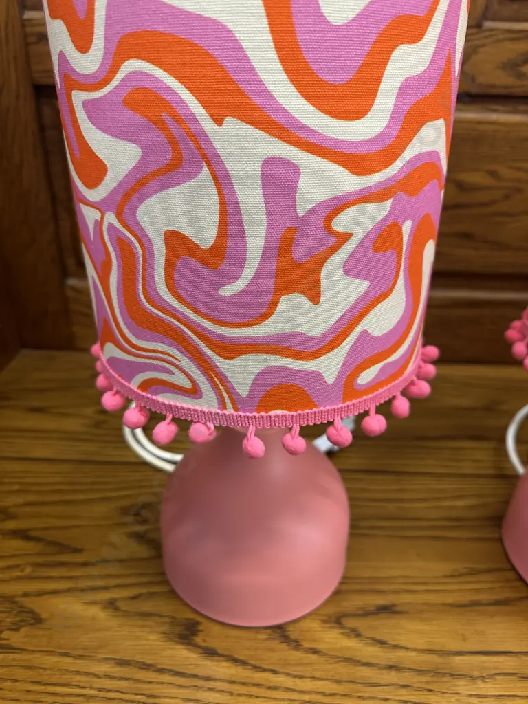 Pair Of Funky Table Lamps Pink/Orange Detail Shades H49cm. Image 1++