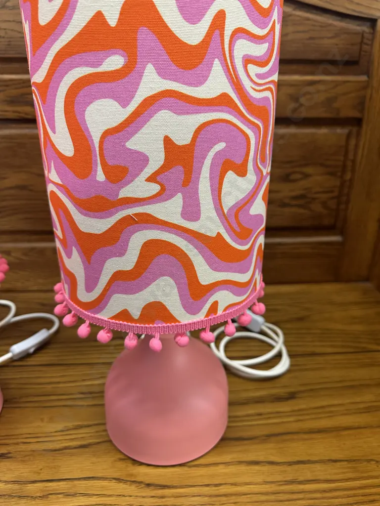 Pair Of Funky Table Lamps Pink/Orange Detail Shades H49cm. Image 1++
