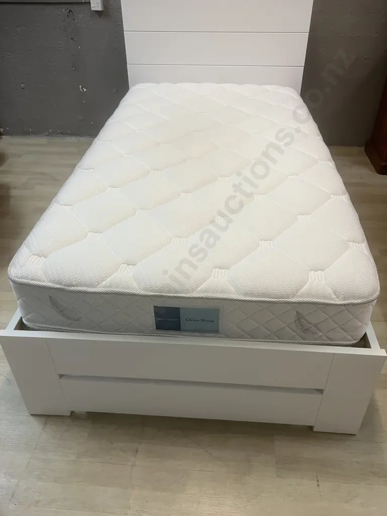 Compaq Furniture (New Zealand) White King Single Bed Frame With rest + restore Chiro Sleep Mattress Image 1++