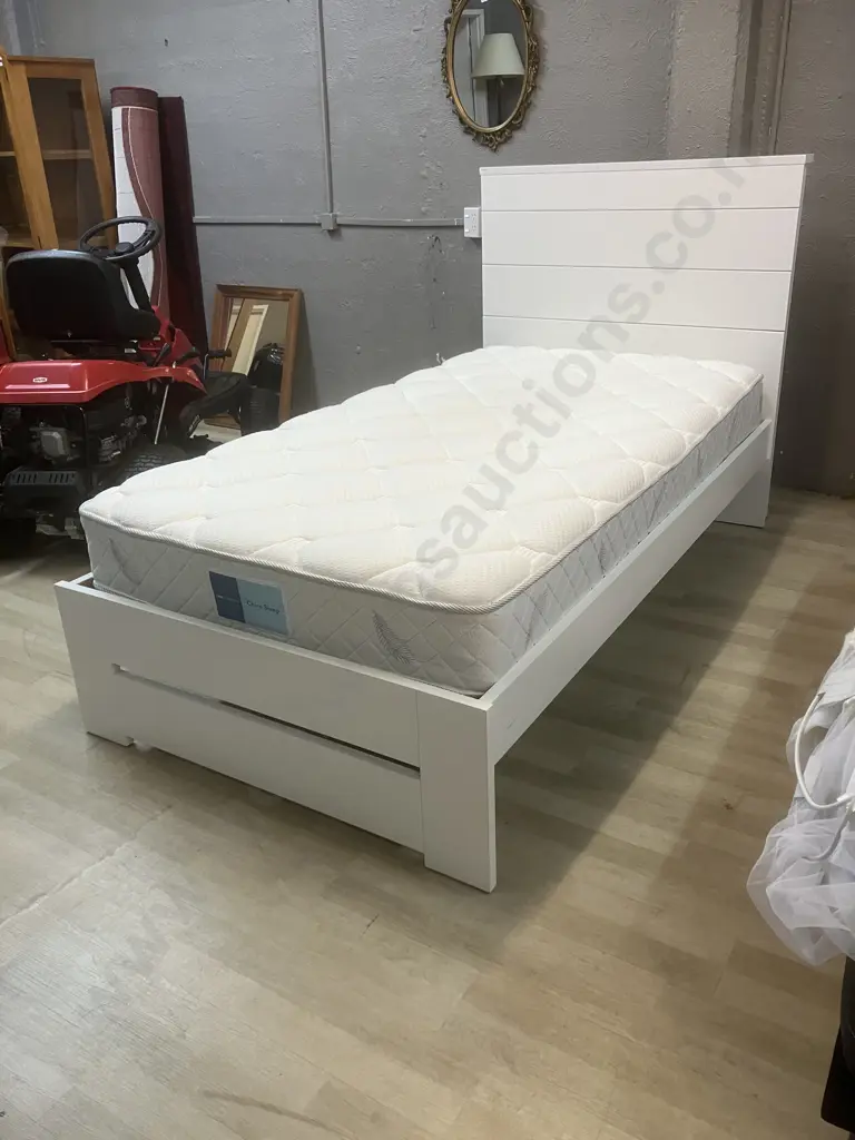Compaq Furniture (New Zealand) White King Single Bed Frame With rest + restore Chiro Sleep Mattress Image 1++