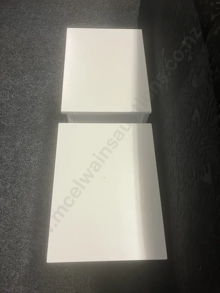 Pair of White Hamptons Bedside Tables, Single Door, Silver Knob. H52 W40 D30cm Image 1++