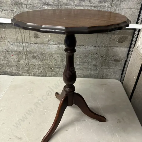 Mahogany Tri Legged Wine Table Scalloped Edge H59cm.