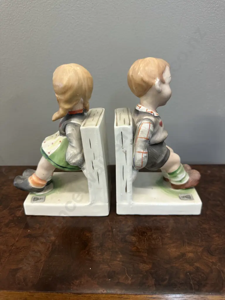 Vintage Boy & Girl Porcelain Book Ends Image 1++