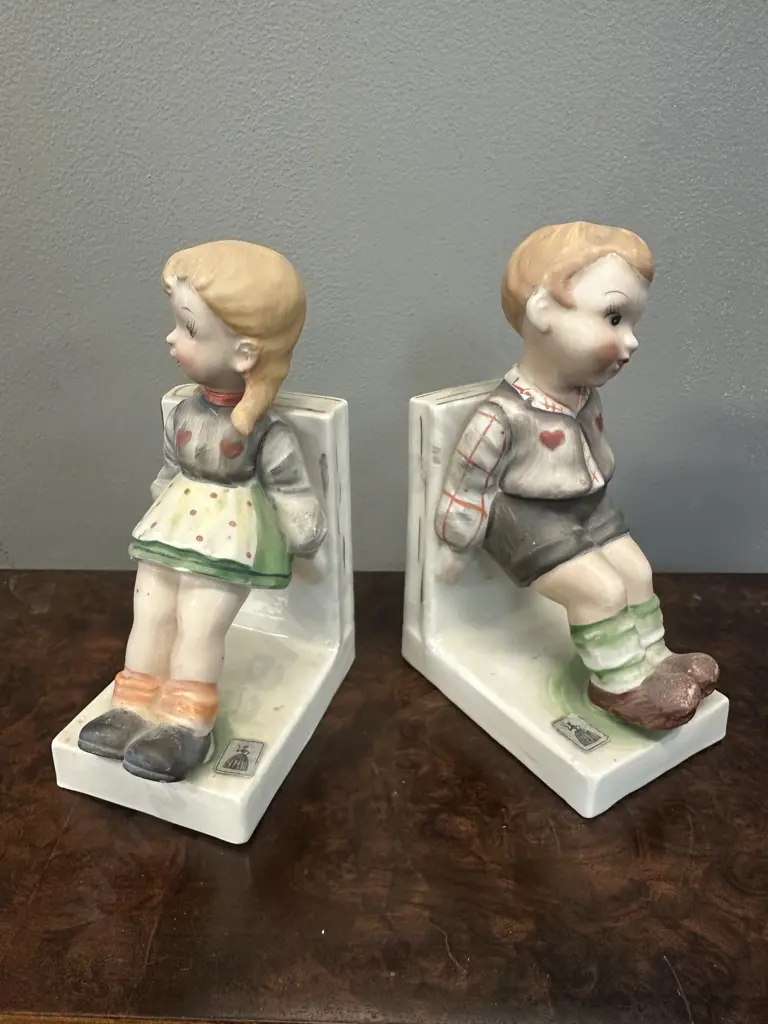 Vintage Boy & Girl Porcelain Book Ends Image 1++