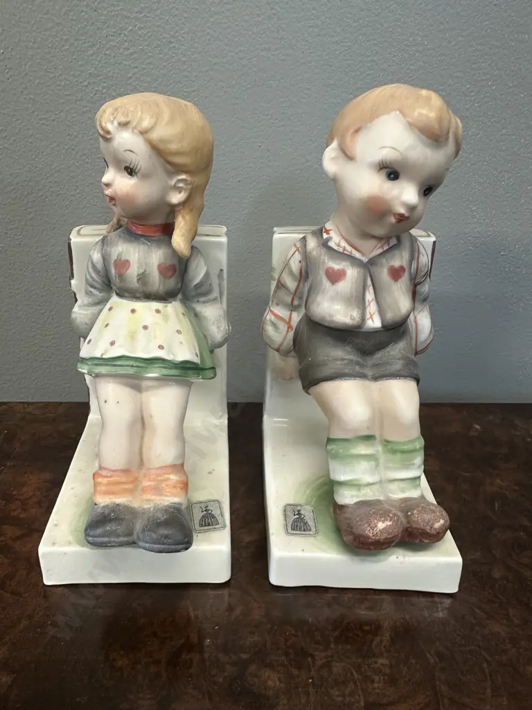 Vintage Boy & Girl Porcelain Book Ends Image 1++