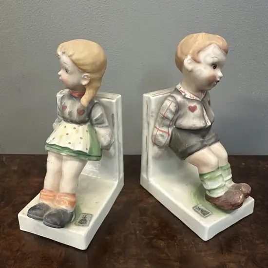 Vintage Boy & Girl Porcelain Book Ends