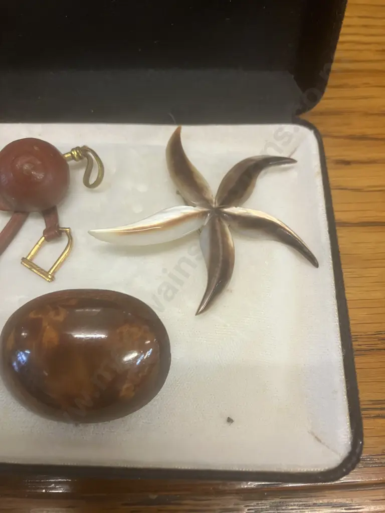 Vintage Brooches - 1940s Horse Riding Hat & Stirrups, Italian Micro Mosaic Floral, Mother of Pearl Starfish Etc Image 1++