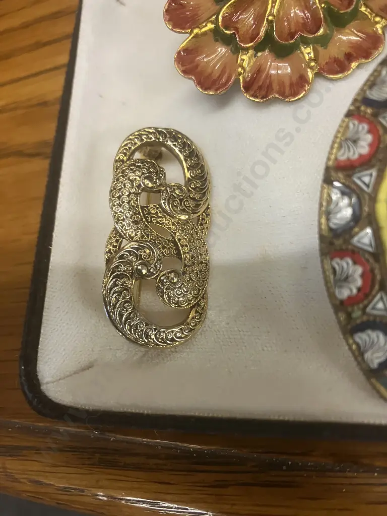 Vintage Brooches - 1940s Horse Riding Hat & Stirrups, Italian Micro Mosaic Floral, Mother of Pearl Starfish Etc Image 1++