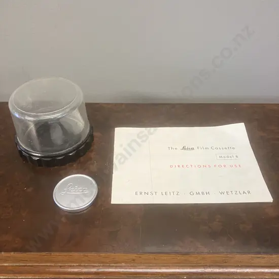 Leica Plastic Lens Bubble Display Case, Silver Lens Cap & "The Leica Film Cassette Model B" Directions For Use