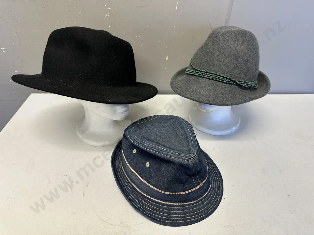 Hats x3 Including Kooringal Wool Felt Hat, Chisel Denium Etc Image 1++