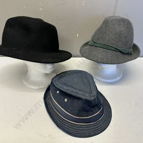 Hats x3 Including Kooringal Wool Felt Hat, Chisel Denium Etc