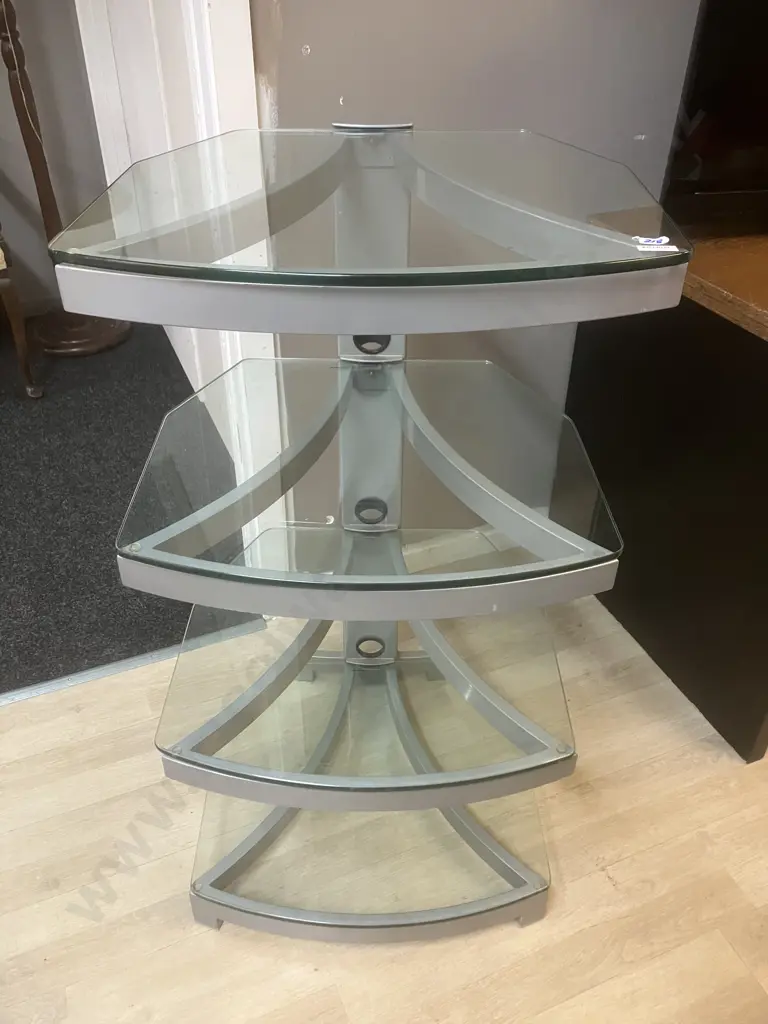OmniMount Stellar Series 4-Shelf Audio / Component Tower - Grey With 10mm Clear Glass Shelves. H101 D52 W55.5cm Image 1++