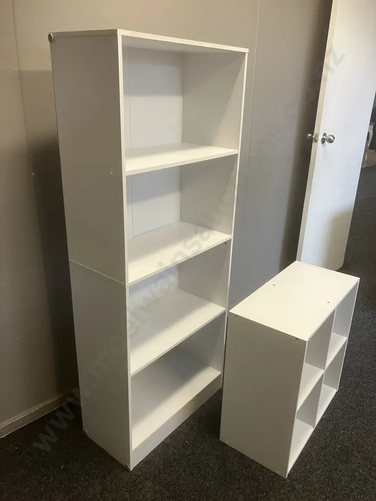 White 4 Shelf Bookcase (H147 W60 D28cm) & White Storage Cube (60 x 29cm) Image 1++