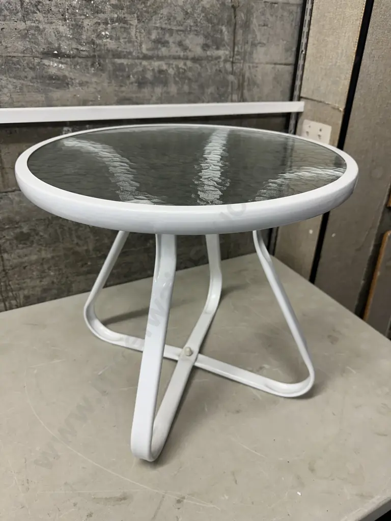 White Small Round Outdoor Table Wave Pattern Glass H45,Dia50cm. Image 1++