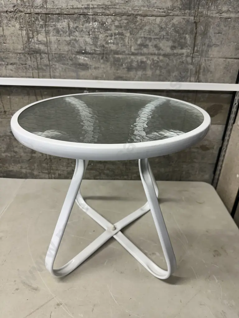 White Small Round Outdoor Table Wave Pattern Glass H45,Dia50cm. Image 1++