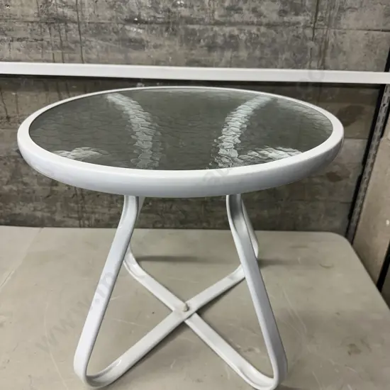 White Small Round Outdoor Table Wave Pattern Glass H45,Dia50cm.