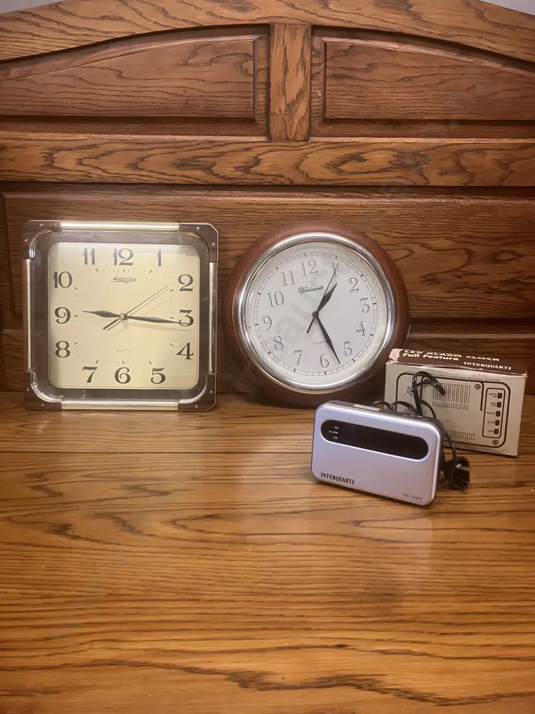 Wentworth Quartz Wall Clock 29cm Wood Frame, Lexington Quartz Wall Clock, Interquartz LED Alarm Clock Image 1++