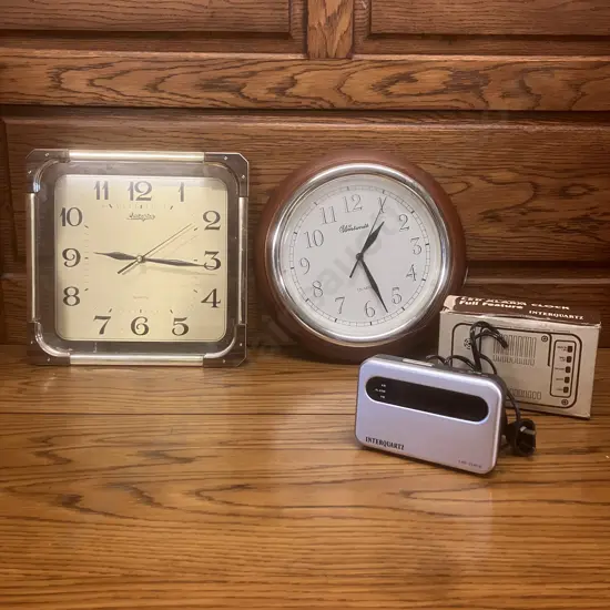 Wentworth Quartz Wall Clock 29cm Wood Frame, Lexington Quartz Wall Clock, Interquartz LED Alarm Clock