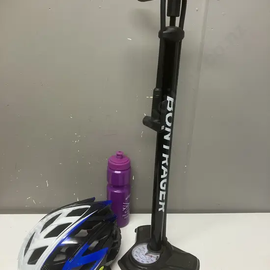 Bontrager Charger Floor Pump, Livall Bling (54-62cm) Helmet, Water Bottle