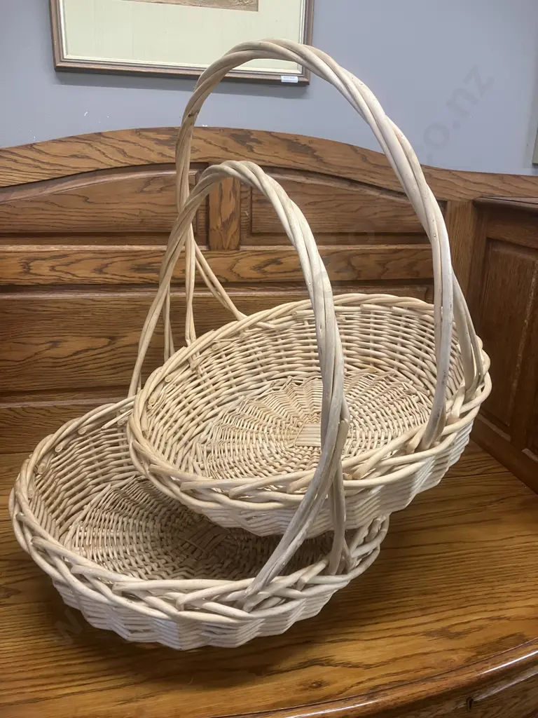 Pair of Large Woven Cane Handled Baskets. 56 x 55cm Image 1++