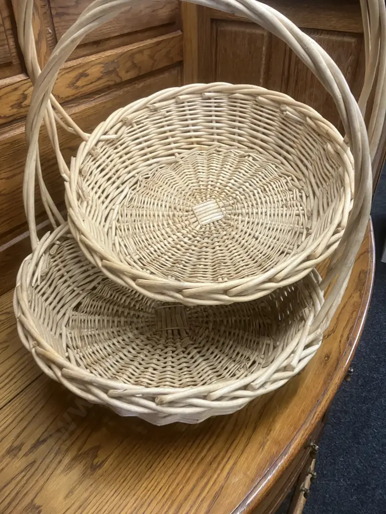 Pair of Large Woven Cane Handled Baskets. 56 x 55cm Image 1++