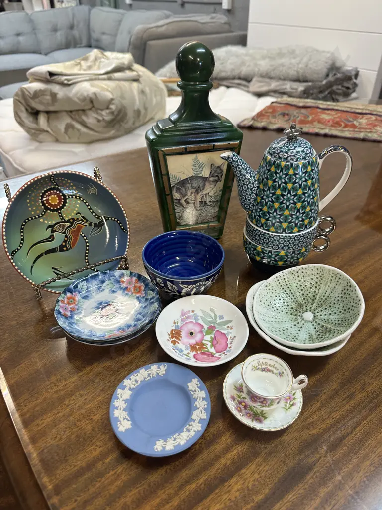 Selection Of China Items Including Grey Fox Jim Beam Decanter, Tea For Two, Demi Dishes Etc Image 1++