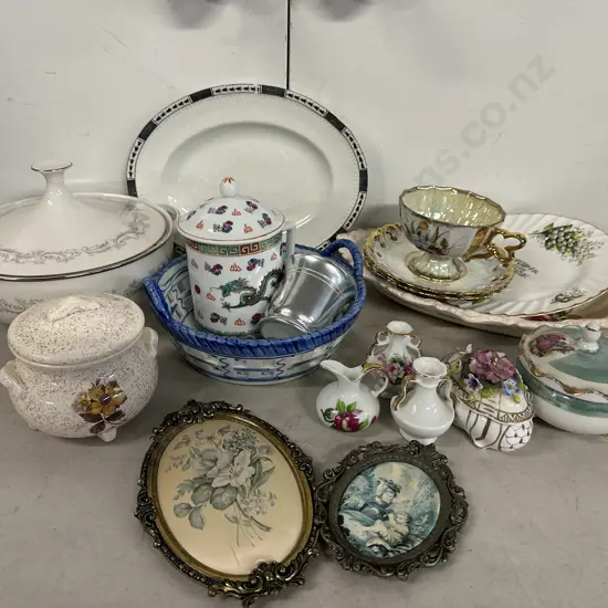 Assorted China Items Including Noritake Lidded casserole Dish, Trinket Dishes Etc