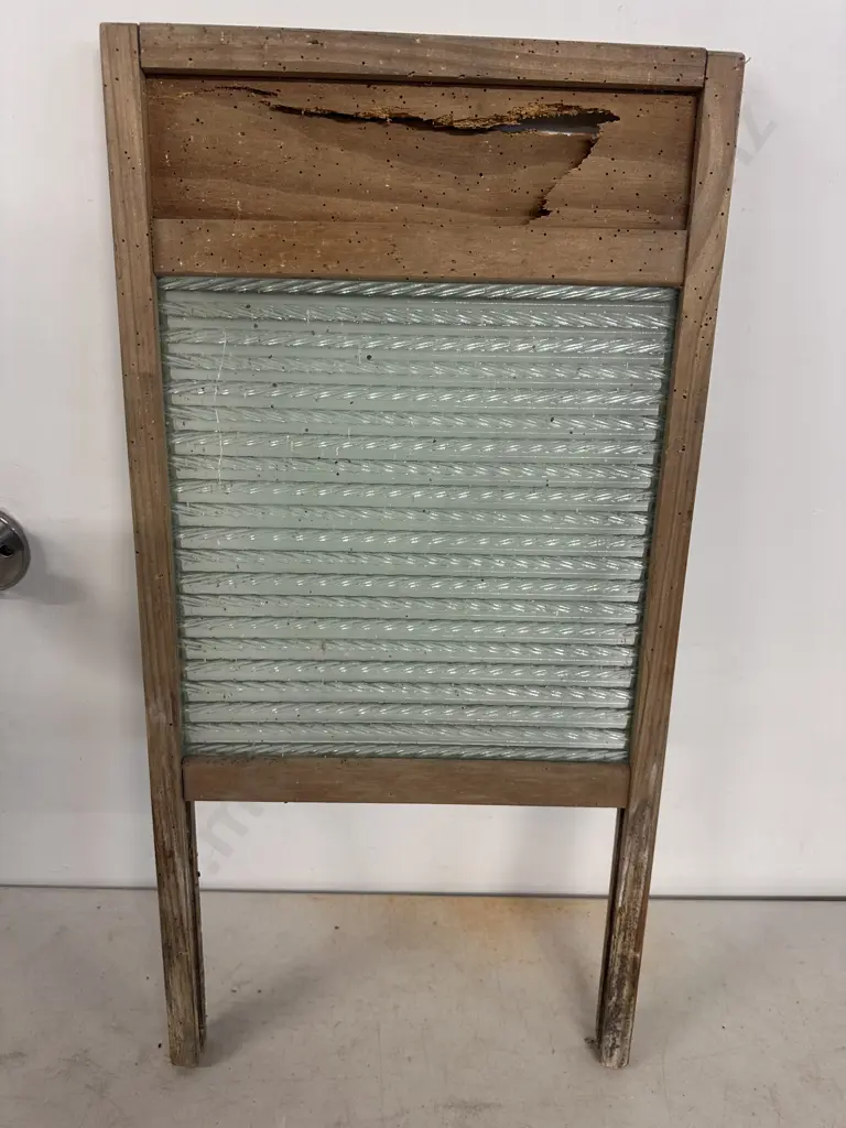 Antique Wash Board, Crystal Cascade Wavey Glass (Borer Evident) 64 x 32cm Image 1++