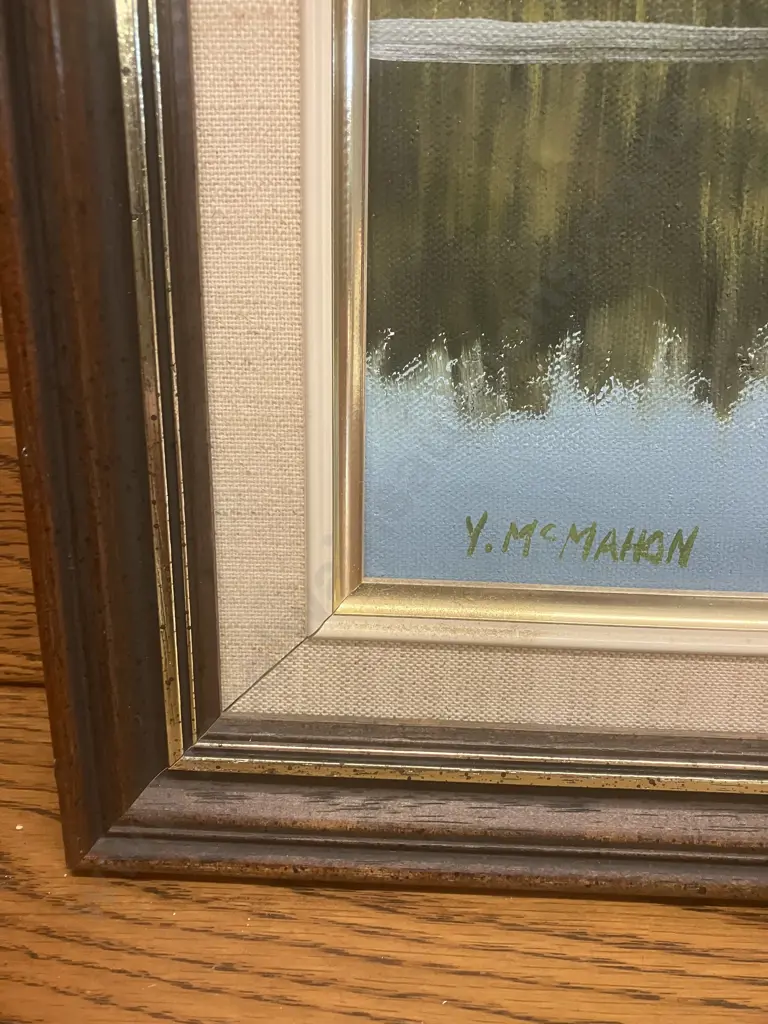Yvonne McMahon "Morning Mist" - Lake Mapourika South Westland Framed Oil Painting, Signed. 40 x 50cm Image 1++