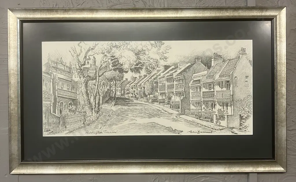 Cedric Emanuel, Australia (1906 - 1995), "Paddington Terraces" 51 x 85cm. Framed Using Conservation Glass Image 1++