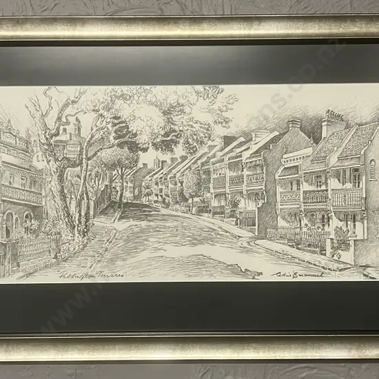Cedric Emanuel, Australia (1906 - 1995), "Paddington Terraces" 51 x 85cm. Framed Using Conservation Glass