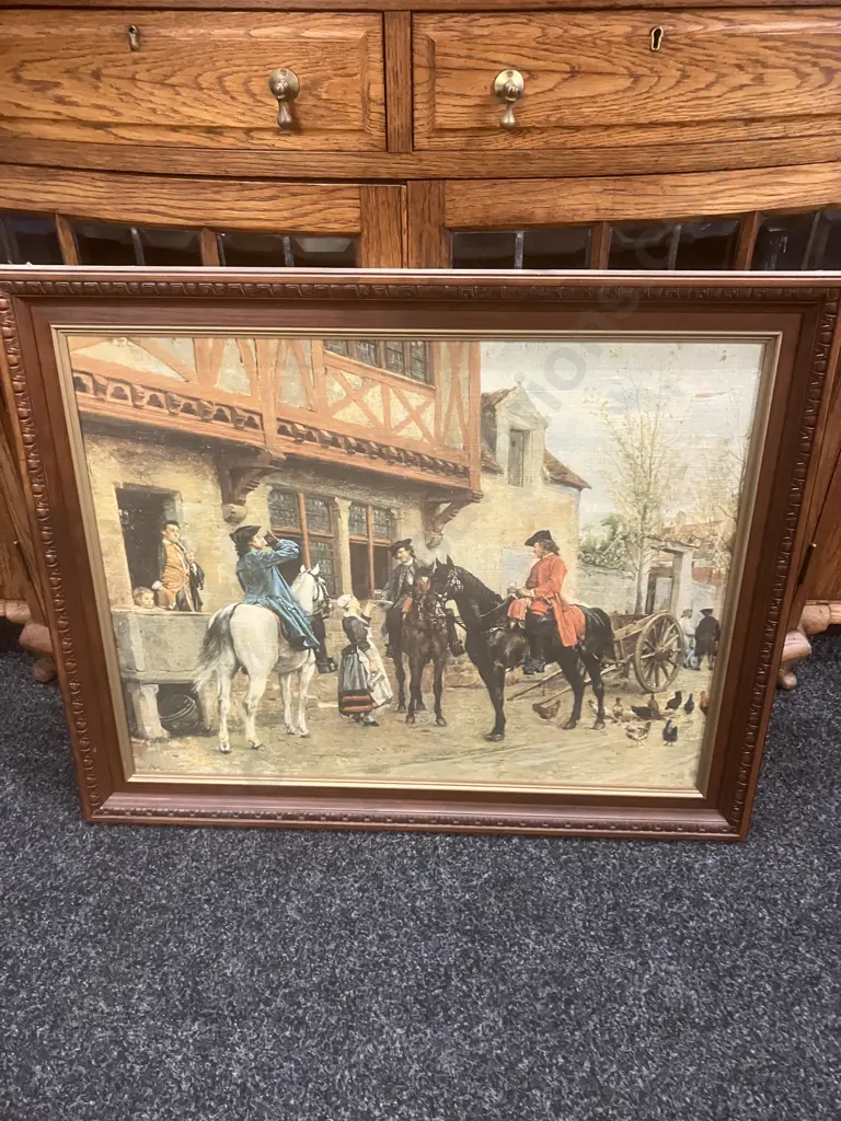 Vintage Framed Prints - Corot "Le Route de Sèvres" (49 x 62cm) & Meissonier "Halt at an Inn" (66 x 81cm) Image 1++