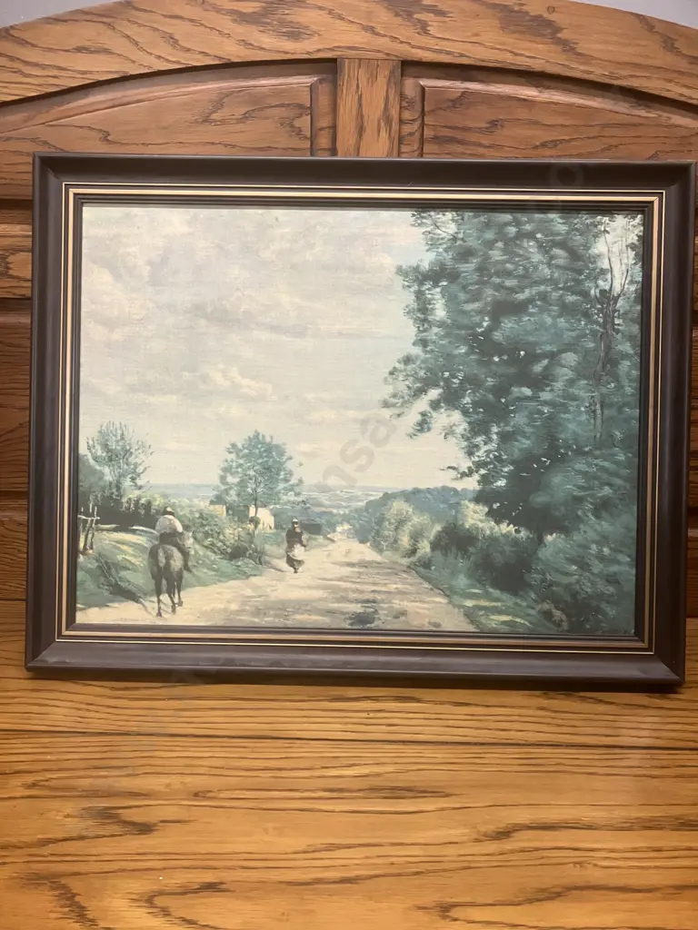 Vintage Framed Prints - Corot "Le Route de Sèvres" (49 x 62cm) & Meissonier "Halt at an Inn" (66 x 81cm) Image 1++