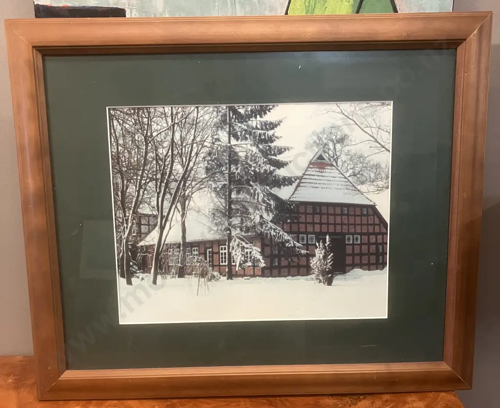German Fachwerkhaus In Snow & Small Canvas Art Image 1++