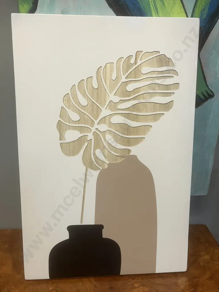 Design Republique Monstera & Vase Wood Art Natural. H60 W40 D3.8cm Image 1++