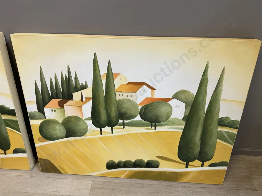 Pair Of Pictures On Canvas Country Scene H60 W81cm. Image 1++