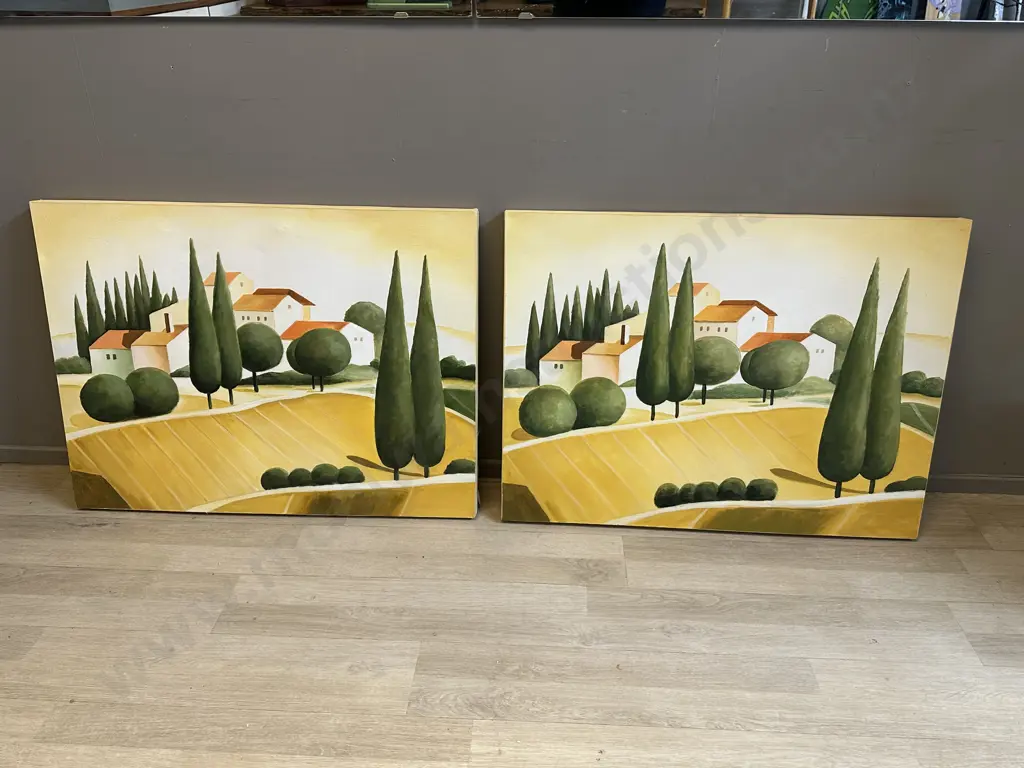 Pair Of Pictures On Canvas Country Scene H60 W81cm. Image 1++