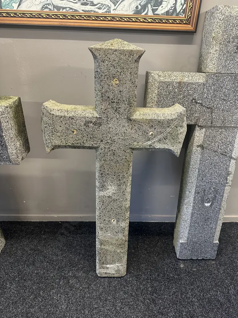 Solid Granite French Vineyard Crucifix. Circa 20th Century. H122 W67 D15cm. Image 1++
