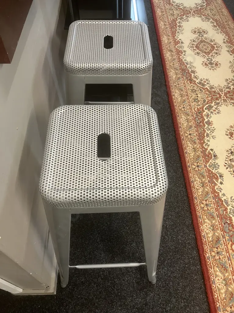 Pair of Grey Metal Barstools. H76cm Image 1++
