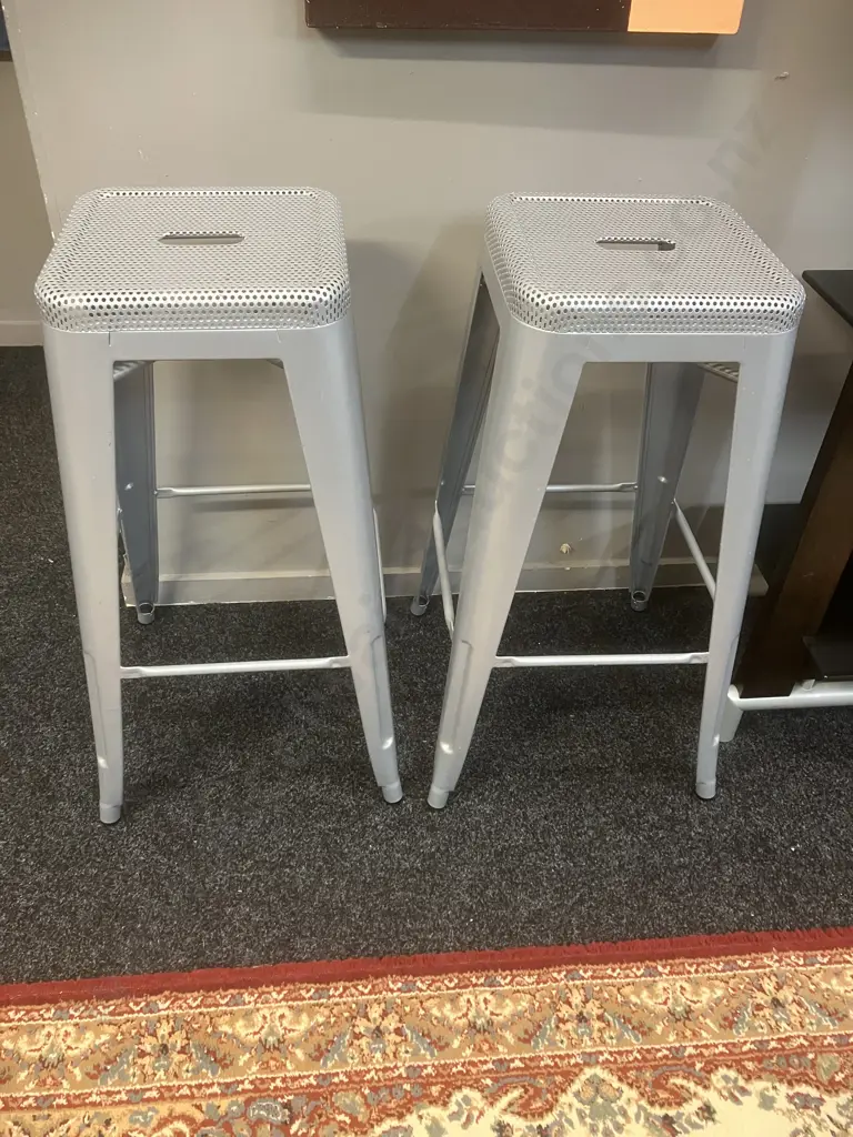 Pair of Grey Metal Barstools. H76cm Image 1++